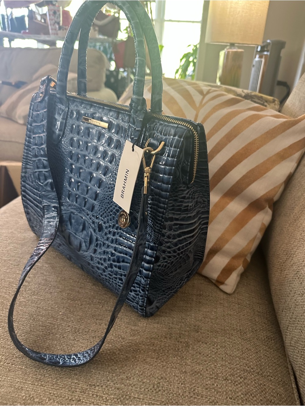 Brahmin Caroline Blue Croc-Embossed Leather Serenade Satchel NWT Bag - Picture 14 of 16